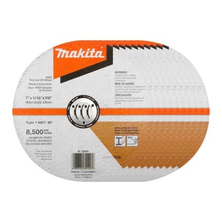 Makita Makita INOX Thin Cut-Off Wheel, 60 Grit, Type 1, 7in Dia x 1/16inT x 7/8in Cntr Hole Dia, 10/Pk B-12669-10